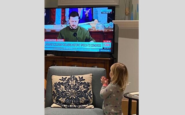 'Anna' watches Zelensky address Congress from the Jacoby Rosenfield's living room (Image: Rachel Jacoby Rosenfield)