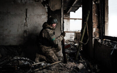 A Ukrainian serviceman from the State Border Guard Service in Bakhmut on February 9, 2023. (Yasuyoshi Chiba/AFP)