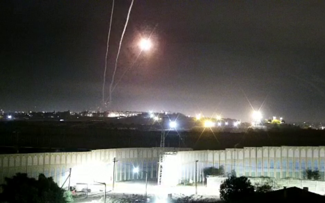Rockets are seen launched from the Gaza Strip toward Ashkelon in southern Israel, early February 22, 2023. (Dadi Fold/Courtesy)