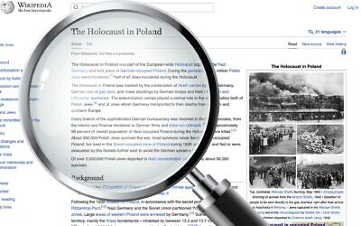 An academic paper found that a dedicated group has for some 15 years manipulated Wikipedia in ways that lay blame for the Holocaust on Jews and absolve Poland of almost any responsibility for its record of antisemitism. (JTA illustration)