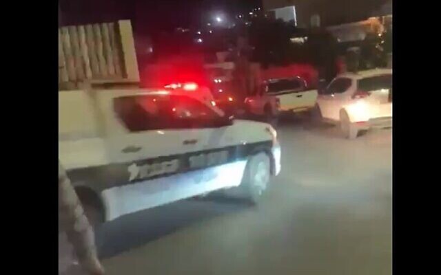Police arrive at the scene of the shooting of 29-year-old Bayan Nassar Abbas in the northern village of Kafr Kanna, March 12, 2023. (video screenshot)