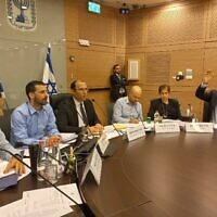 The Knesset's Constitution, Law, and Justice Committee headed by Religious Zionism  MK Simcha Rothman meets to vote on more than 5,000 reservations to the judicial appointments bill, on March 22, 2023. (Committee spokesperson's office)