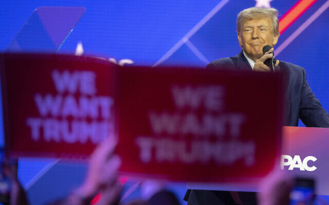 Former US President and 2024 presidential hopeful Donald Trump speaks during the 2023 Conservative Political Action Coalition (CPAC) Conference in National Harbor, Maryland, on March 4, 2023. (Photo by ROBERTO SCHMIDT / AFP)