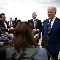 US President Joe Biden speaks to the press at Raleigh-Durham International Airport in Morrisville, North Carolina, on March 28, 2023. (Jim Watson / AFP)
