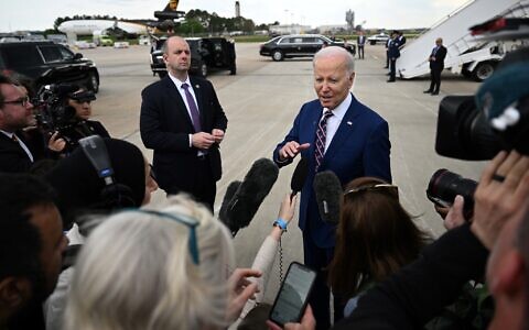 US President Joe Biden speaks to the press at Raleigh-Durham International Airport in Morrisville, North Carolina, on March 28, 2023. (Jim WATSON / AFP)