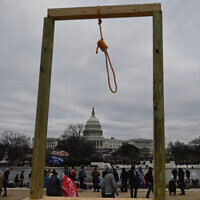 A noose as protesters gather on the West side of the US Capitol in Washington DC on January 6, 2021 (Andrew Caballero-Reynolds/AFP)