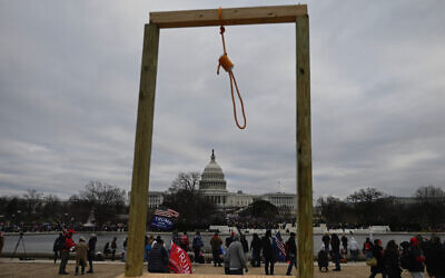 A noose as protesters gather on the West side of the US Capitol in Washington DC on January 6, 2021 (Andrew Caballero-Reynolds/AFP)