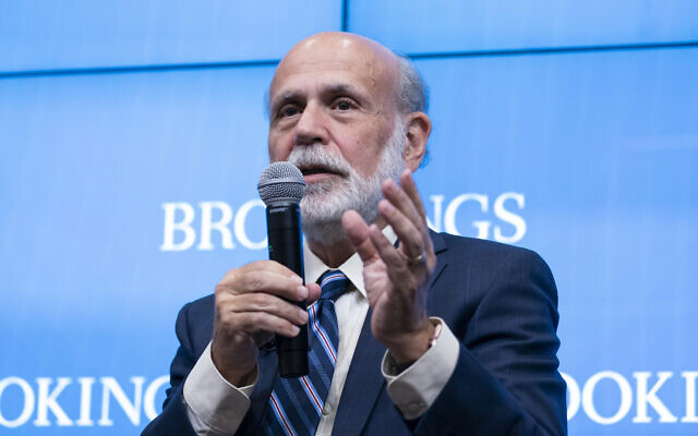 Former US Federal Reserve Chair Ben Bernanke speaks at the Brookings Institution, October 10, 2022, in Washington. (AP Photo/Alex Brandon)