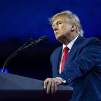 Former US president Donald Trump speaks at the Conservative Political Action Conference, CPAC 2023, at National Harbor in Oxon Hill, Maryland, March 4, 2023. (Alex Brandon/AP)