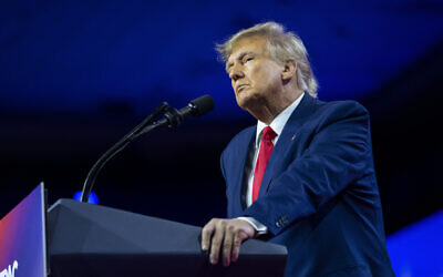 Former US president Donald Trump speaks at the Conservative Political Action Conference, CPAC 2023, at National Harbor in Oxon Hill, Maryland, March 4, 2023. (Alex Brandon/AP)