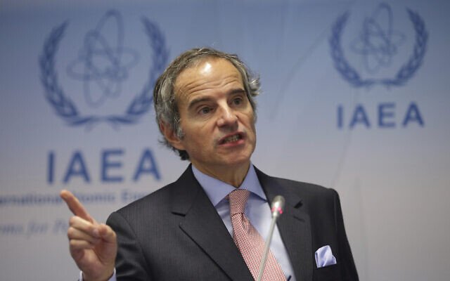 International Atomic Energy Agency (IAEA) Director General, Rafael Grossi, addresses a news conference during an IAEA Board of Governors meeting in Vienna, Austria, Monday, Feb. 6, 2023. The head of the International Atomic Energy Agency is set for another four-year term at the helm of the United Nations' nuclear watchdog as it grapples with monitoring Iran's nuclear activities and tries to shore up the safety of power plants in Ukraine. (AP Photo/Heinz-Peter Bader, file)