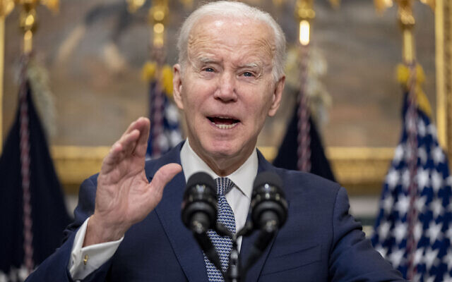 US President Joe Biden speaks about the banking system in the Roosevelt Room of the White House in Washington, March 13, 2023. (AP Photo/Andrew Harnik)