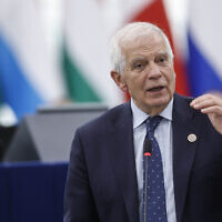 Josep Borrell, the high representative of the European Union for Foreign Affairs and Security Policy, speaks with members of the European parliament March 14, 2023, in Strasbourg, France. (AP Photo/Jean-Francois Badias)