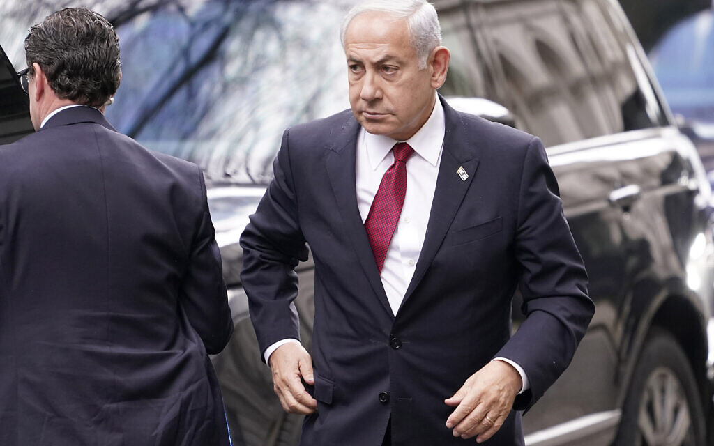 Israeli Prime Minister Benjamin Netanyahu arrives at Downing Street in London, Friday, March 24, 2023.(AP Photo/Alberto Pezzali)