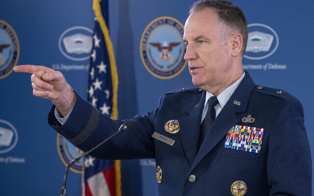 Pentagon spokesman US Air Force Brig. Gen. Patrick Ryder speaks during a media briefing at the Pentagon, March 24, 2023, in Washington. (AP Photo/Alex Brandon)