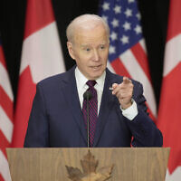 US President Joe Biden speaks during a joint news conference with  Canada Prime Minister Justin Trudeau in Ottawa, March 24, 2023. (Justin Tang/The Canadian Press via AP)