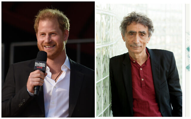 Prince Harry (left) speaks at Global Citizen Live in Central Park in New York on September 25, 2021; Author Gabor Mate (right). (Collage/Evan Agostini/Invision/AP; Ebury Publishing UK))