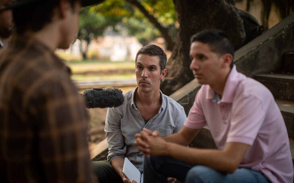 Ari Shapiro (center) on a reporting trip to Colombia. (Ryan Kellman/NPR)
