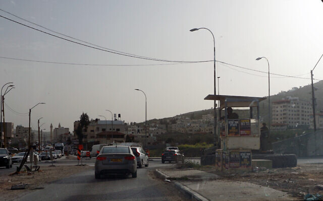 View of the Yitzhar Junction in the northern West Bank town of Huwara, March 5, 2023. (Emanuel Fabian/Times of Israel)