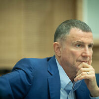 Likud MK Yuli Edelstein leads a Defense and Foreign Affairs Committee meeting at the Knesset, on February 12, 2023. (Yonatan Sindel/Flash90)