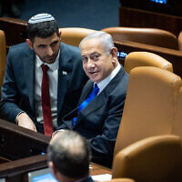 Prime Minister Benjamin Netanyahu in the Knesset plenum, March 1, 2023. (Yonatan Sindel/Flash90)