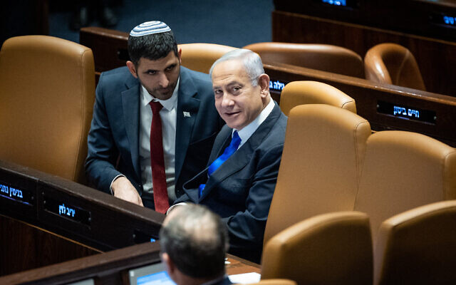 Prime Minister Benjamin Netanyahu in the Knesset plenum, March 1, 2023. (Yonatan Sindel/Flash90)