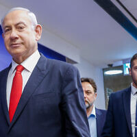 Prime Minister Benjamin Netanyahu arrives for a cabinet meeting at the Prime Minister's Office in Jerusalem on March 5, 2023. (Marc Israel Sellem/Pool)