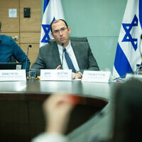 MK Simcha Rothman leads a Constitution Committee meeting at the Knesset on March 12, 2023. (Yonatan Sindel/Flash90)