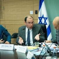 MK Simcha Rothman at a Constitution Committee meeting at the Knesset on March 12, 2023. (Yonatan Sindel/Flash90)