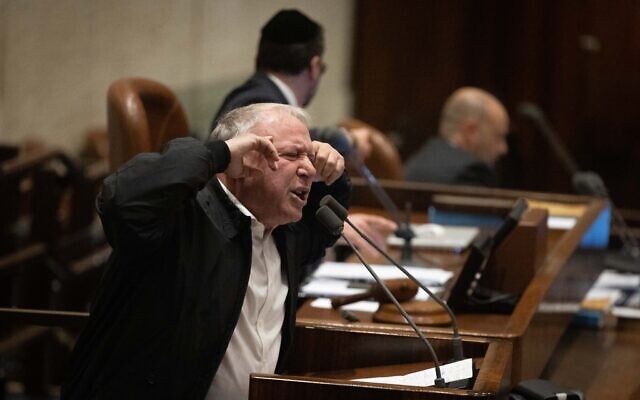 Likud MK David Amsalem speaks in the Knesset in Jerusalem, on March 13, 2023. (Yonatan Sindel/Flash90)