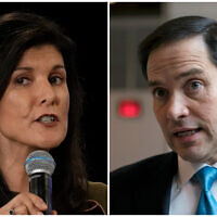 (L) Nikki Haley on March 27, 2023, in Dover, New Hampshire (AP Photo/Charles Krupa) and (R) Marco Rubio at the Capitol in Washington, Feb. 9, 2023 (AP Photo/J. Scott Applewhite, File)