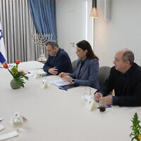 In this handout photo, President Isaac Herzog meets with representatives of the Labor party at the President's Residence in Jerusalem, March 29, 2023. (Amos Ben Gershom/GPO)