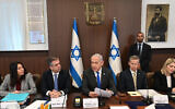 Prime Minister Benjamin Netanyahu at the weekly cabinet meeting in Jerusalem on March 12, 2023. (Haim Zach / GPO)