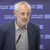 Prof. Gábor Halmai, a constitutional scholar from the Robert Schuman Centre of Advanced Studies at European University Institute, speaks at a conference held by the Israel Democracy Institute in Jerusalem, March 26, 2023. (Oded Karni)