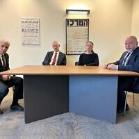 Yair Lapid, Benny Gantz, Merav Michaeli and Avigdor Liberman meet in Jerusalem on March 13, 2023 to coordinate opposition strategy to judicial overhaul. (Yesh Atid)