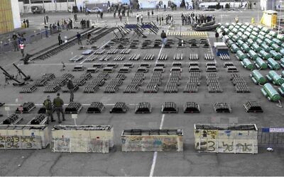 File: Weapons displayed on the ship Karine A, seized by Israel in the Red Sea in January 2002. (IDF Spokesman)