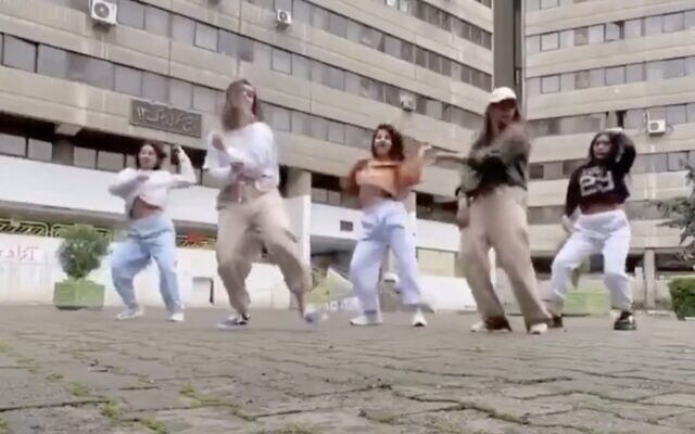 A screenshot of video released in early March 2023, showing unveiled Iranian women dancing to the song 'Calm Down' by Nigerian singer Rema. (Twitter screenshot; used in accordance with Clause 27a of the Copyright Law)