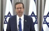 President Isaac Herzog presents his proposed alternative framework on the judicial overhaul, on March 15, 2023 (Video screenshot)