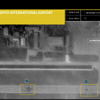 This photo released by ImageSat International on March 8, 2022, shows Syria's Aleppo International Airport after an airstrike attributed to Israel. (ImageSat International)