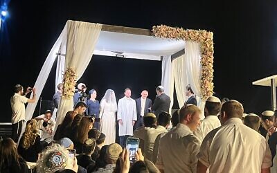 The wedding of Maayan Rockland and Ariel Lewis, Ma'ale HaHamisha, February 28, 2023 (Lazar Berman/The Times of Israel)