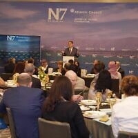 The Atlantic Council's N7 Initiative senior director Will Wechsler addresses a gathering of the program in Abu Dhabi on March 14, 2023. (Courtesy)