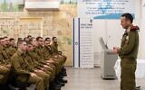 IDF chief Herzi Halevi speaks to new conscripts at an induction center at the Tel Hashomer base in central Israel, March 26, 2023. (Israel Defense Forces)