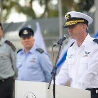 Rear Admiral Daniel Hagari speaks at a ceremony at the IDF Spokesperson Unit headquarters in Tel Aviv, March 29, 2023. (Israel Defense Forces)
