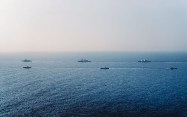 Israeli and foreign military ships sail in the Mediterranean Sea during a joint annual drill, March 2023. (Israel Defense Forces)