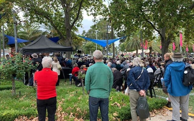 People at the Adelaide Writers Week in Australia listen to Palestinian author Sarah Abulhawa, March 7, 2023. (Josh Feldman)