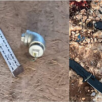 These photos shows knives and explosives found on a Palestinian suspect who allegedly broke into a settlement farm in the northern West Bank, in an attempted attack on March 10, 2023. (Igal Lahav/ Karnei Shomron Local Council; Israel Defense Forces)