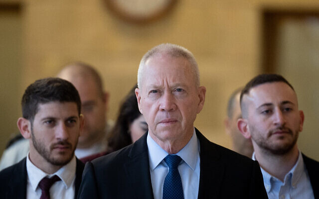 Defense Minister Yoav Gallant arrives at the Knesset in Jerusalem, on March 27, 2023. (Yonatan Sindel/Flash90)