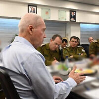 File: Defense Minister Yoav Gallant holds a security meeting with defense officials, January 28, 2023. (Ariel Hermoni/Defense Ministry)