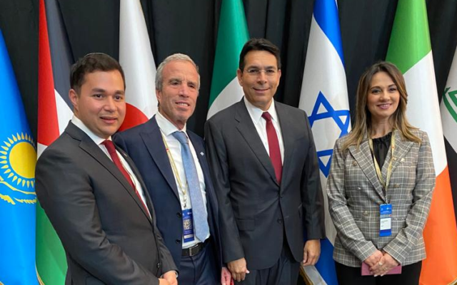 MKs (from right) Yifat Shasha-Biton, Danny Danon, Elazar Stern and Dan Ilouz at meeting of the International Parliamentary Union's Counter-Terrorism Committee in Bahrain, March 12, 2023. (Courtesy)