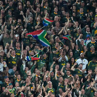 Illustrative: Fans at a South Africa rugby match in Johannesburg, South Africa, August 13, 2022. (AP/Themba Hadebe)